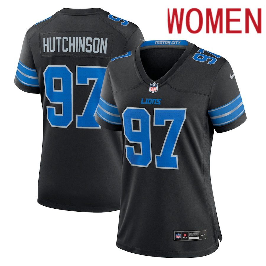 Women Detroit Lions #97 Aidan Hutchinson Nike Black 2nd Alternate Game NFL Jersey->women nfl jersey->Women Jersey